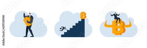 businessman with bitcoin digital money coin currency flat illustration