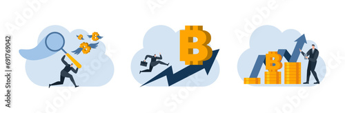 businessman with bitcoin digital money coin currency flat illustration