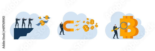 businessman with bitcoin digital money coin currency flat illustration