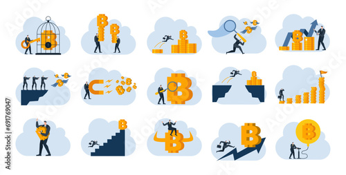 businessman with bitcoin digital money coin currency flat illustration