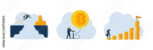 businessman with bitcoin digital money coin currency flat illustration