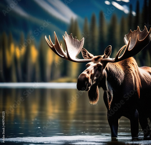 Moose in a river