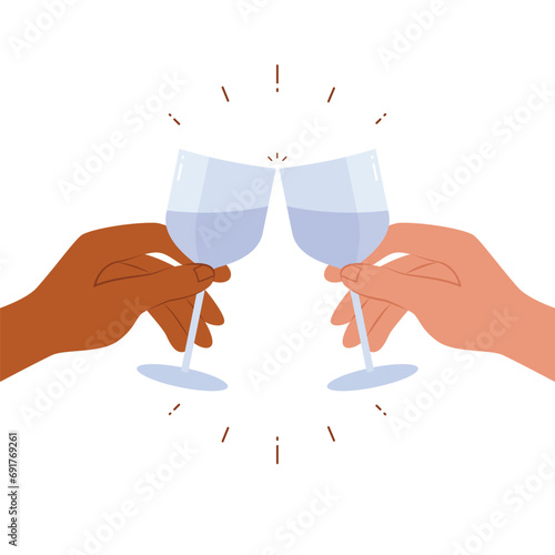 Hands holding glasses with cheers or drinking toast to friendship vector illustration