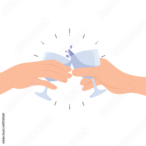 Hands holding glasses with cheers or drinking toast to friendship vector illustration