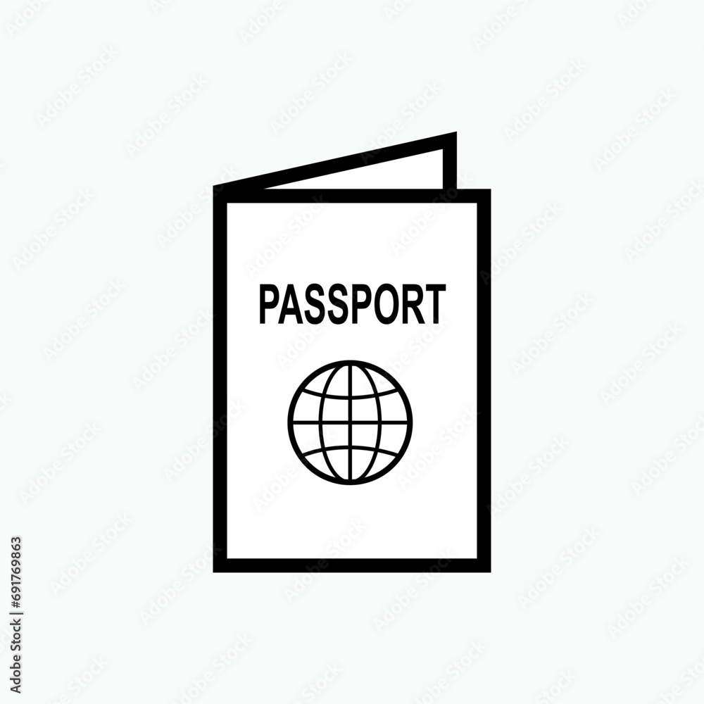 Passport Icon. An Official Document Issued by Government, Certifying the Holder's Identity and Citizenship And Entitling Them to Travel Under Its Protection to and from Foreign Countries. Pass Symbol Passport Icon. An Official Document Issued by Government, Certifying the Holder's Identity and Citizenship And Entitling Them to Travel Under Its Protection to and from Foreign Countries. Pass Symbol