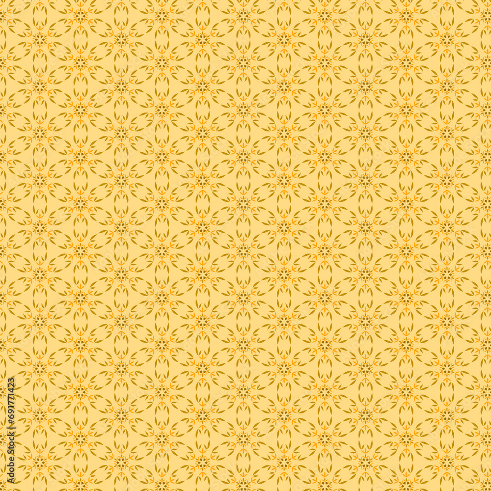 Simple abstract floral geometric mosaic pattern Light yellow, olive, mustard, brown flower motifs Simple abstract floral geometric mosaic pattern Light yellow, olive, mustard, brown flower motifs