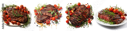 Grilled Steak with Roasted Tomatoes Hyperrealistic Highly Detailed Isolated On Transparent Background Png File photo
