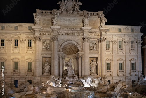 View of Trevi fountain in Rome, Italy at night. Baroque style architecture