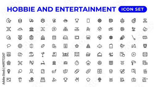 Set of outline hobbies and entertainment icons.Thin outline icons pack.
