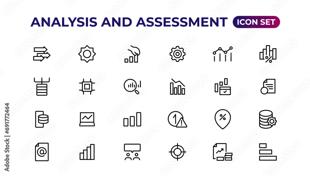 Analysis and assessment line icons collection.Thin outline icons pack. - obrazy, fototapety, plakaty 