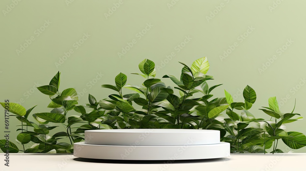 podium design for product display or product stand with leaf ornaments and minimalist background podium design for product display or product stand with leaf ornaments and minimalist background