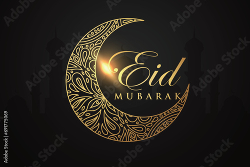 Eid Mubarak Islamic New Year background with candles and moon photo