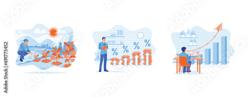 Solar panel installation concept, Installing solar modules. Scene with professional team and panels, set flat vector modern illustration