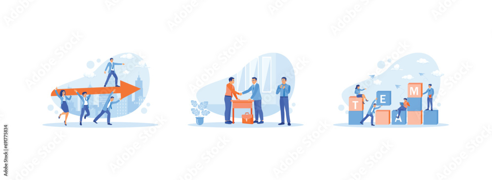 Employee Making concept. They are paving the way to success. Make a mutual agreement after successful negotiations. Arrange the letter blocks to form the word TEAM. Employee Making concept. They are paving the way to success. Make a mutual agreement after successful negotiations. Arrange the letter blocks to form the word TEAM.