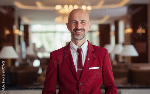 Hotel worker welcoming guests