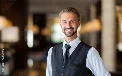 Hotel worker welcoming guests