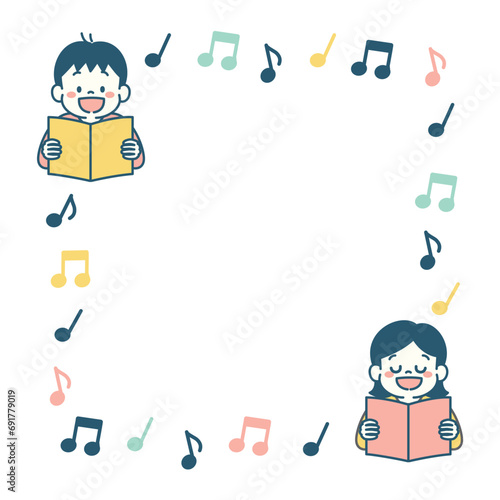 合唱する子どものイラストの背景素材　正方形　シンプル