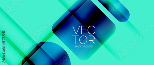 Dynamic bright colorful geometric elements with fluid gradients, lights, shadows blend in a minimal backdrop, creating captivating composition