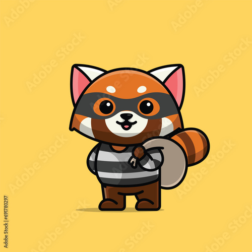 Cute thief red panda cartoon vector illustration animal proffession concept icon isolated © Satisfactoons