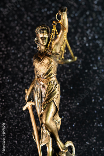 Slika na platnu Gold Lady Justice With Black Diamond Background