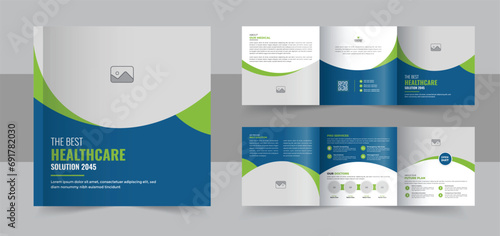 Creative medical, health care square trifold brochure design, Modern health care service square trifold template layout vector photo