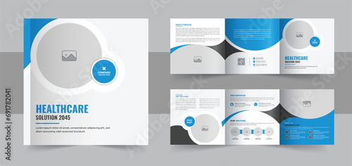 Modern medical Clinic, healthcare, square trifold business brochure template design layout, business square trifold brochure template