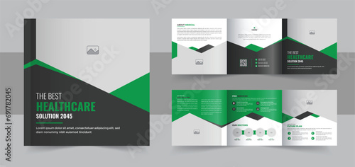 Creative medical or health care square trifold brochure design template layout vector photo