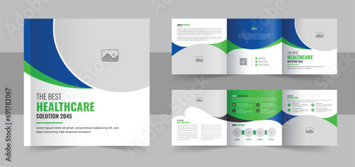 Square Medical or healthcare square trifold brochure vector template layout, Square Medical trifold brochure template for printing and advertising company