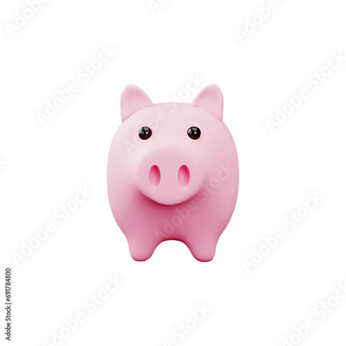 Piggy bank 3D realistic vector illustration, ceramic moneybox in the form of a pink pig front view, money storage
