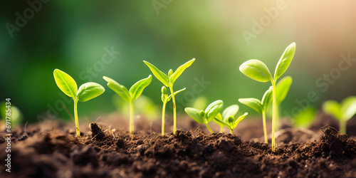 Business growth agriculture planting seeding growing with sunlight ,Small green seedling growing from seed in morning light agriculture concept ,generative ai