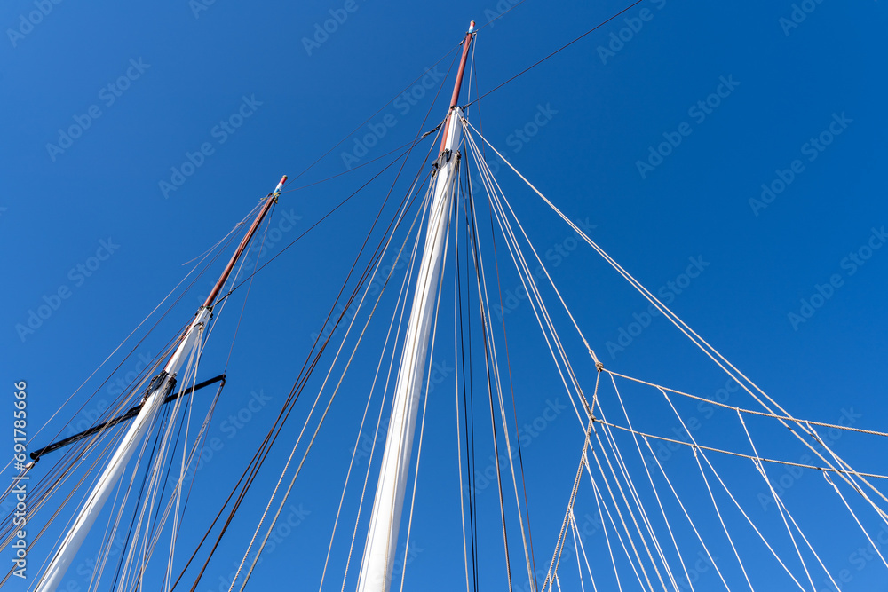 Ropes from sailship with blue sunny sky Ropes from sailship with blue sunny sky
