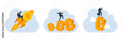 businessman with bitcoin digital money coin currency flat illustration