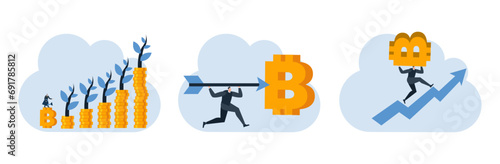 businessman with bitcoin digital money coin currency flat illustration