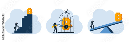 businessman with bitcoin digital money coin currency flat illustration