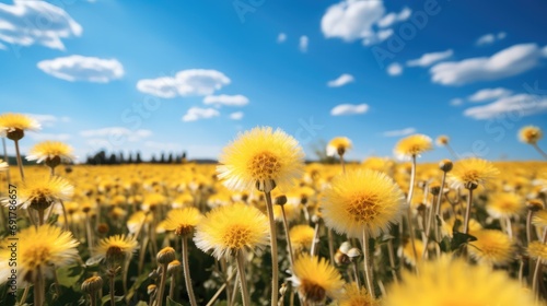 A field of yellow dandelions. Generative AI.