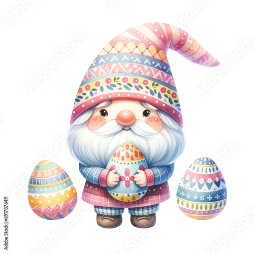 Easter gnomes with hat Easter Day theme watercolor clipart