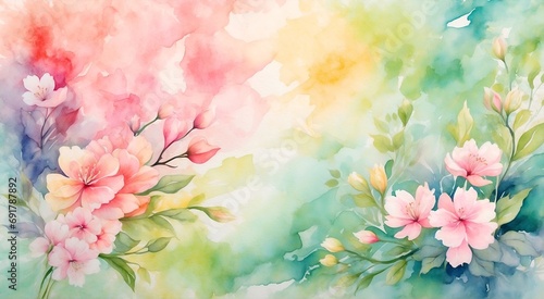 Watercolor spring flowers abstract background