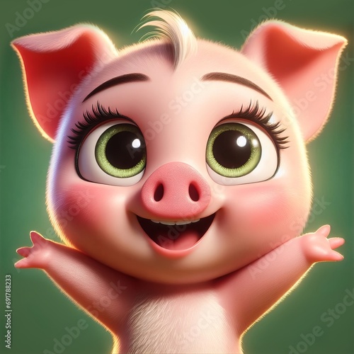 Cute and adorable pig. Generative AI.