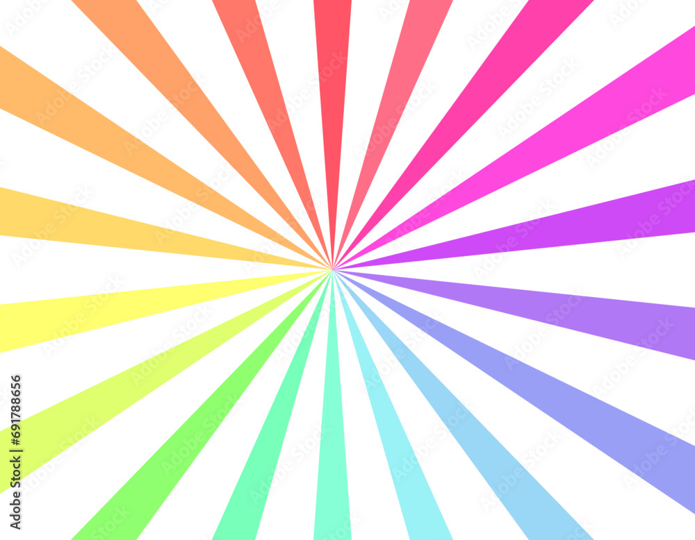 虹色の集中線のフレーム背景
