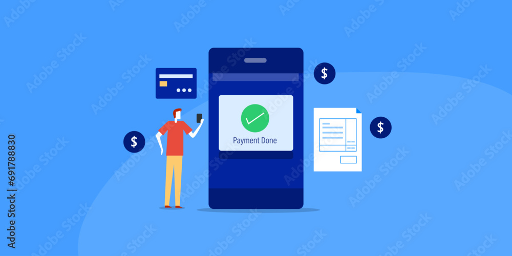 Digital payment mobile banking application, customer paying with online wallet, bill payment, online shopping concept. Digital payment mobile banking application, customer paying with online wallet, bill payment, online shopping concept.