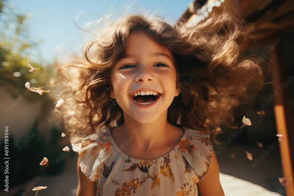 A pleased child girl. Generative AI. A pleased child girl. Generative AI.