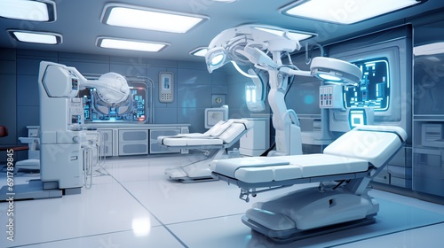 Modern health care concept. Robotic surgical operating room at the hospital. Generative AI photo
