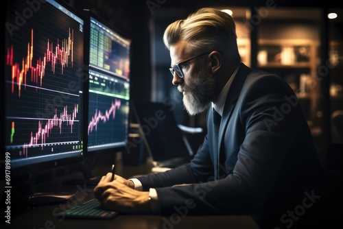 Businessman doing Forex Trading, Analysis, Market Trends, Financial Markets. Generative AI.