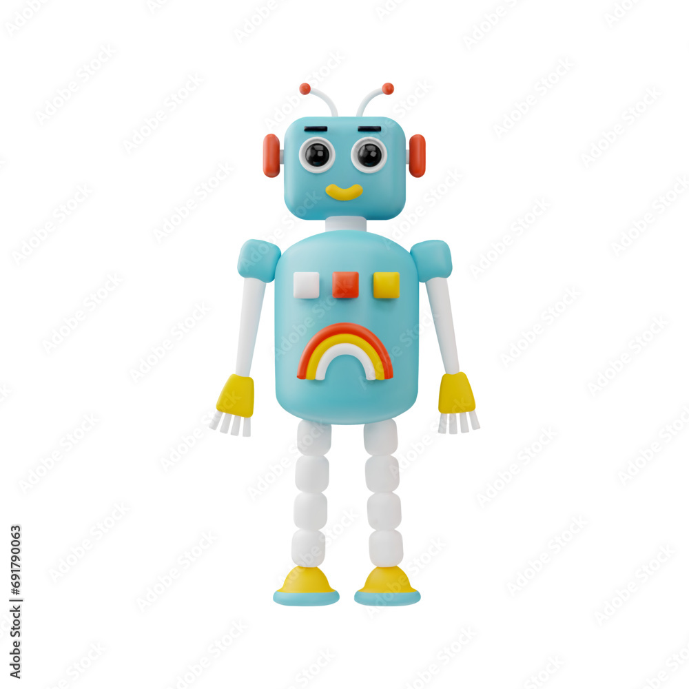 Toy robot, volume render 3d vector illustration isolated on white