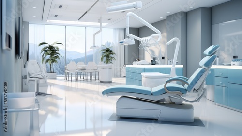 Minimalistic Blue Tone Dental Orthodontic Office Space. Generative AI.