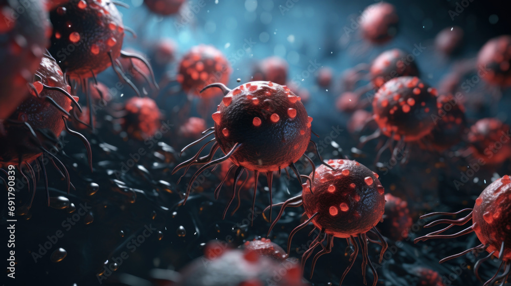 A macro image of the virus under a microscope. The concept of pandemic risk A macro image of the virus under a microscope. The concept of pandemic risk
