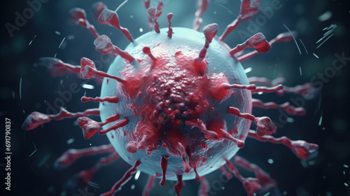 A macro image of the virus under a microscope. The concept of pandemic risk photo