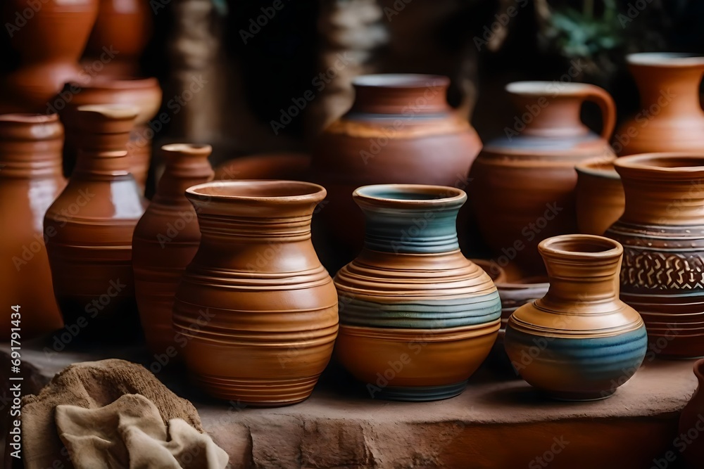 Raw ceramics, clay, and ceramic art concepts. antiquated, traditional Spanish ceramics