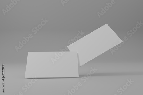 two white blank business cards for mock up, 3d rendering	