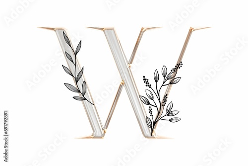 Letter W  floral letter. Vintage ornament alphabet. Logo vector 